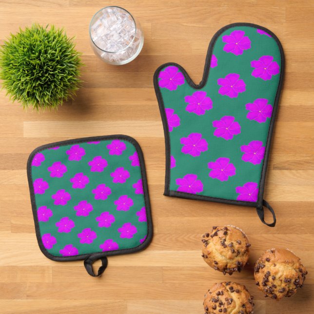 Ensemble De Gant De Cuisine Et De Manique Gracity Purple et vert (De haut en bas)