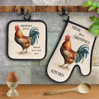 Ensemble De Gant De Cuisine Et De Manique Grand-mère de coq de pays Vintage