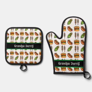 Ensemble De Gant De Cuisine Et De Manique Grandpa personnalisé Cute Barbecue Foods