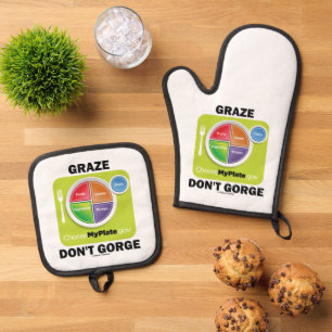 Ensemble De Gant De Cuisine Et De Manique Graze Don't Gorge (MyPlate Food Group Attitude)