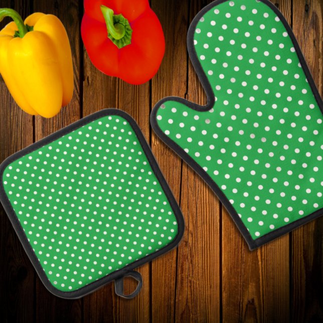 Ensemble De Gant De Cuisine Et De Manique Green Polka (Créateur téléchargé)
