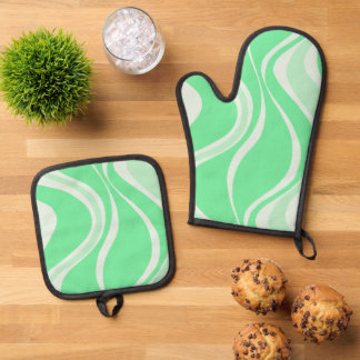Ensemble De Gant De Cuisine Et De Manique Green Waves Oven Mitt Set