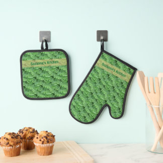 Ensemble De Gant De Cuisine Et De Manique Green Woodland Ferns Motif personnalisé