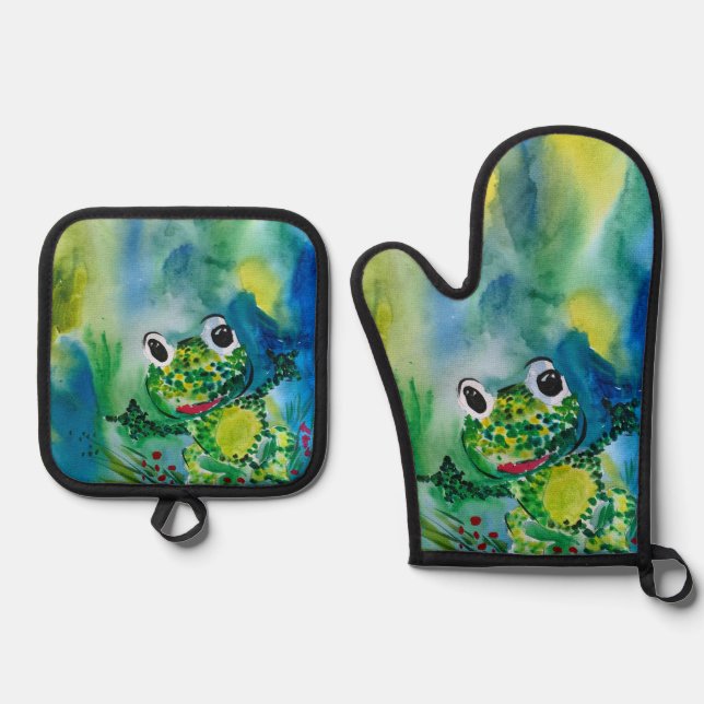 Ensemble De Gant De Cuisine Et De Manique Grenouille (Recto)