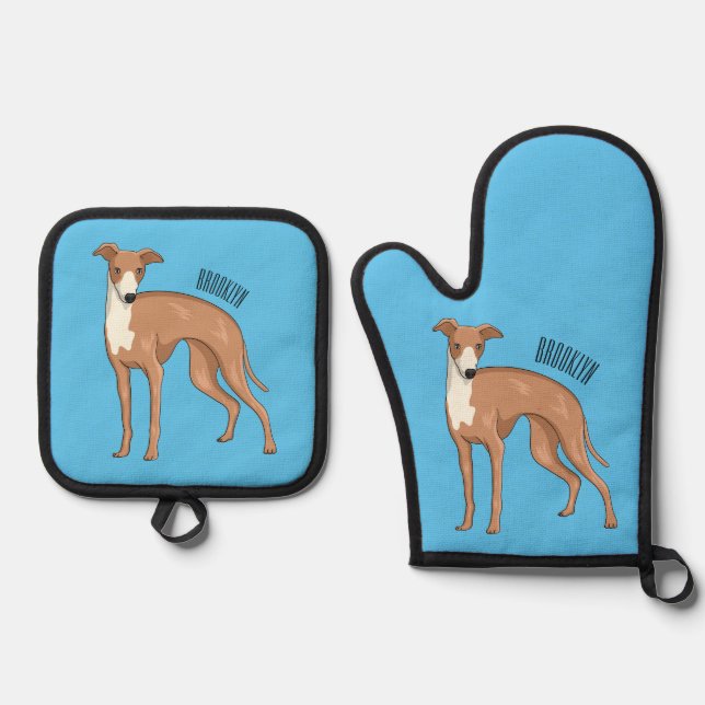Ensemble De Gant De Cuisine Et De Manique Greyhound dog (Recto)
