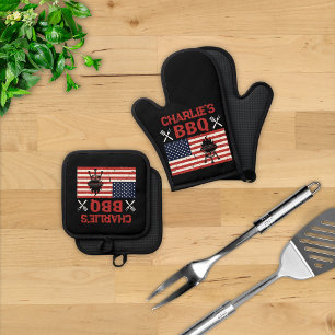 Ensemble De Gant De Cuisine Et De Manique Grill BBQ Patriotique Personnalisé
