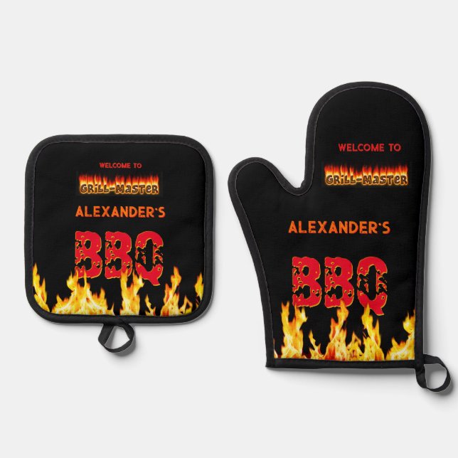 Ensemble De Gant De Cuisine Et De Manique Grill Master's (votre nom) BBQ (Recto)