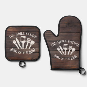 Ensemble De Gant De Cuisine Et De Manique Grillades rustiques amusantes pour hommes : Grill 
