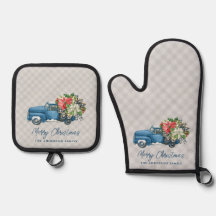 Gris Ferme Plaid Vintage Blue Christmas Truck