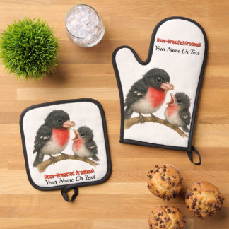 Ensemble De Gant De Cuisine Et De Manique Grosbeak à poitrine Rose étonnante