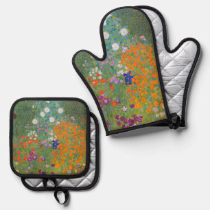 Ensemble De Gant De Cuisine Et De Manique Gustav Klimt Fleur Jardin Cottage Nature
