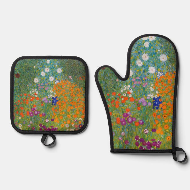Ensemble De Gant De Cuisine Et De Manique Gustav Klimt - Jardin des fleurs (Recto)