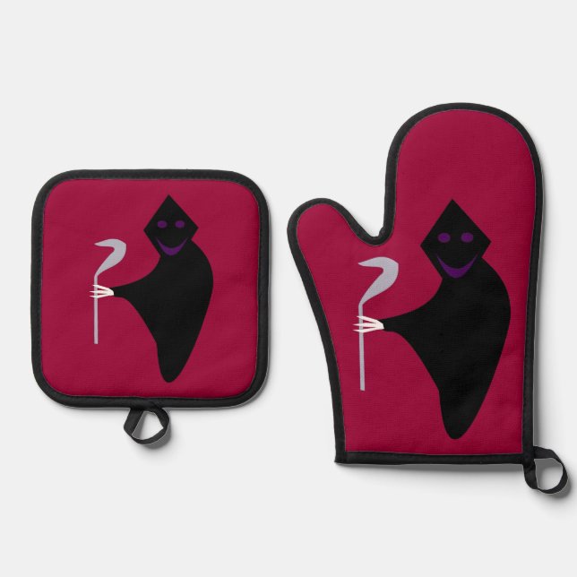 Ensemble De Gant De Cuisine Et De Manique Halloween faucheuse (Recto)