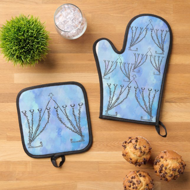 Ensemble De Gant De Cuisine Et De Manique Hanoukka Chanukah Menorah (De haut en bas)