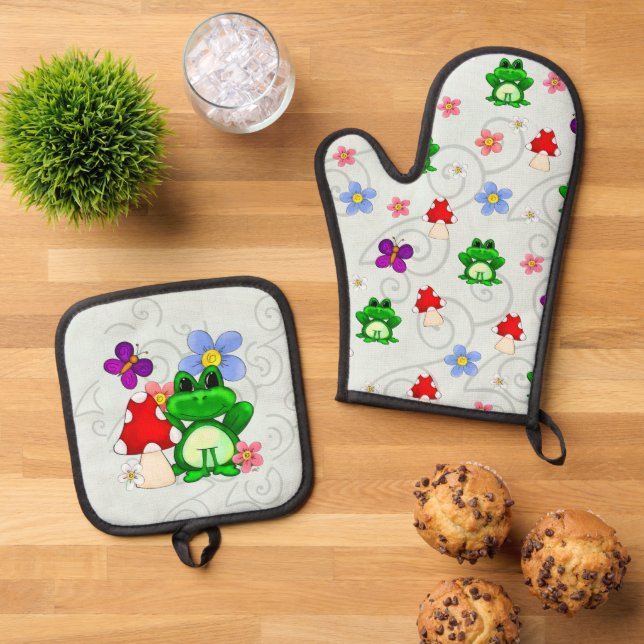 Ensemble De Gant De Cuisine Et De Manique Happy Frog (De haut en bas)