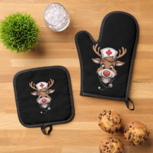 Ensemble De Gant De Cuisine Et De Manique Haut de travail de Noël Gants en caoutchouc de ren