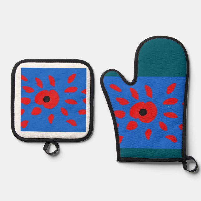 Ensemble De Gant De Cuisine Et De Manique Hello Poppy (Recto)