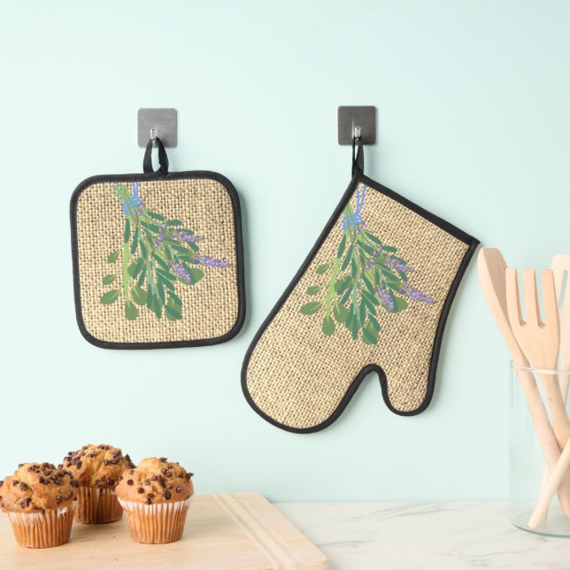 Ensemble De Gant De Cuisine Et De Manique Herbes (In situ (suspendu))