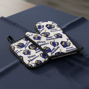 Ensemble De Gant De Cuisine Et De Manique Heureux Hanoukka tournoyant Dreidel