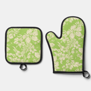 Ensemble De Gant De Cuisine Et De Manique Hibiscus Pareau perturbé Lime hawaïen