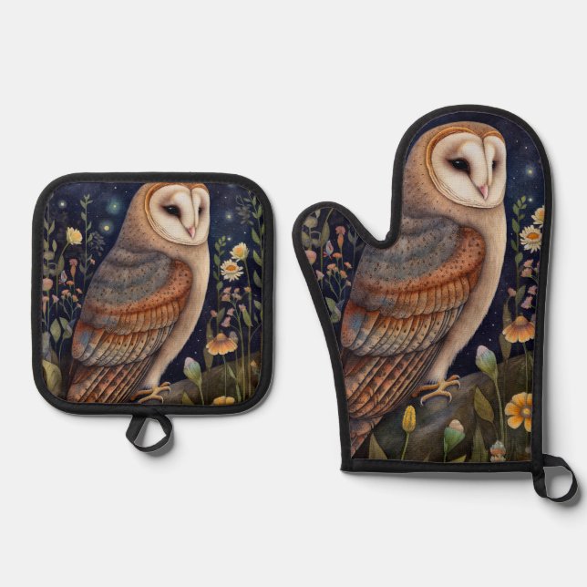 Ensemble De Gant De Cuisine Et De Manique Hibou de minuit (Recto)
