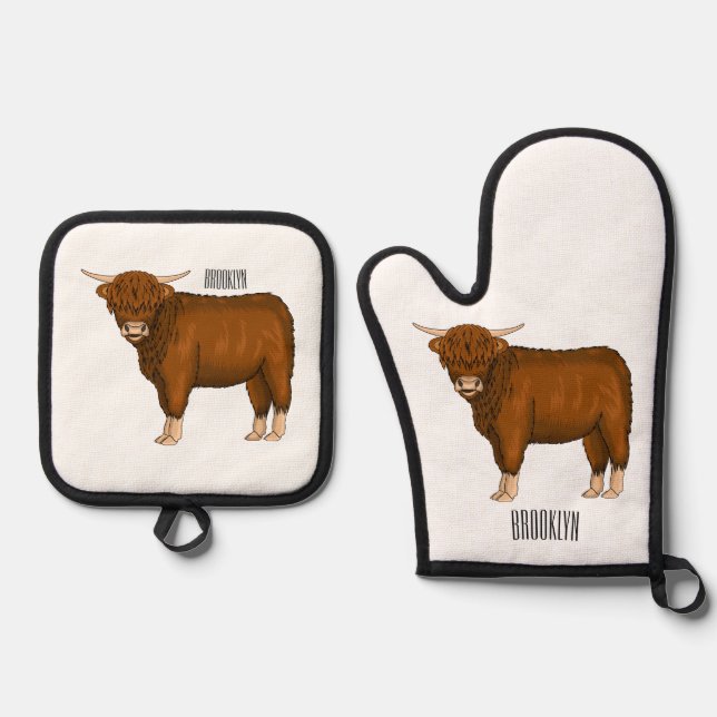 Ensemble De Gant De Cuisine Et De Manique Highland cow (Recto)