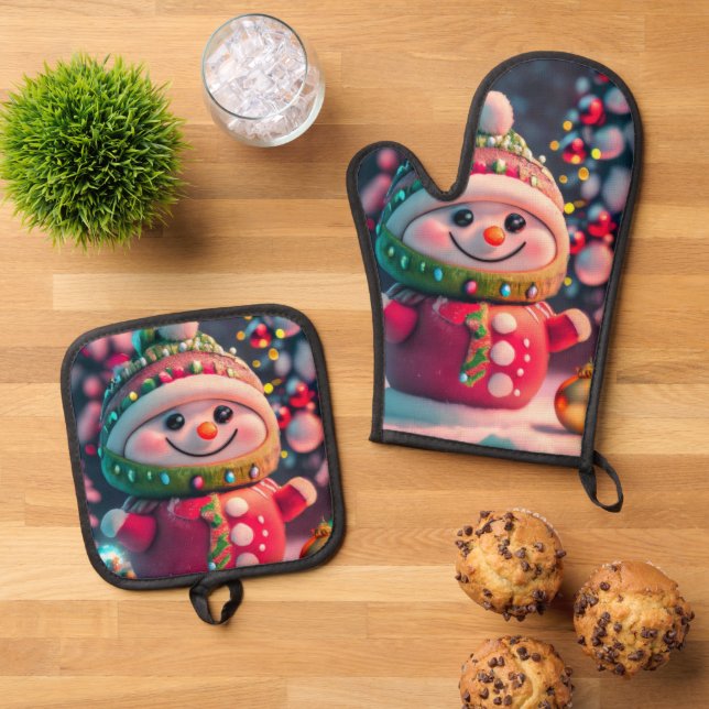 Ensemble De Gant De Cuisine Et De Manique Holiday Cheer (De haut en bas)