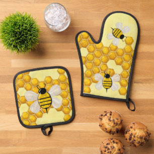Ensemble De Gant De Cuisine Et De Manique Honey Comb 3D Whimsey