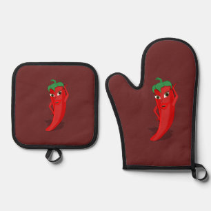 Ensemble De Gant De Cuisine Et De Manique Hot Pepper Diva dessin personnalisé rouge