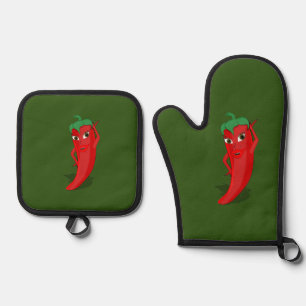 Ensemble De Gant De Cuisine Et De Manique Hot Pepper Diva Dessin personnalisé Vert