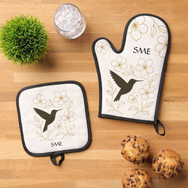 Ensemble De Gant De Cuisine Et De Manique Hummingbird Botanical Personalized Kitchen (De haut en bas)