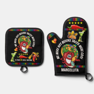 ENSEMBLE DE GANT DE CUISINE ET DE MANIQUE HUMOUR CHILI PEPPER