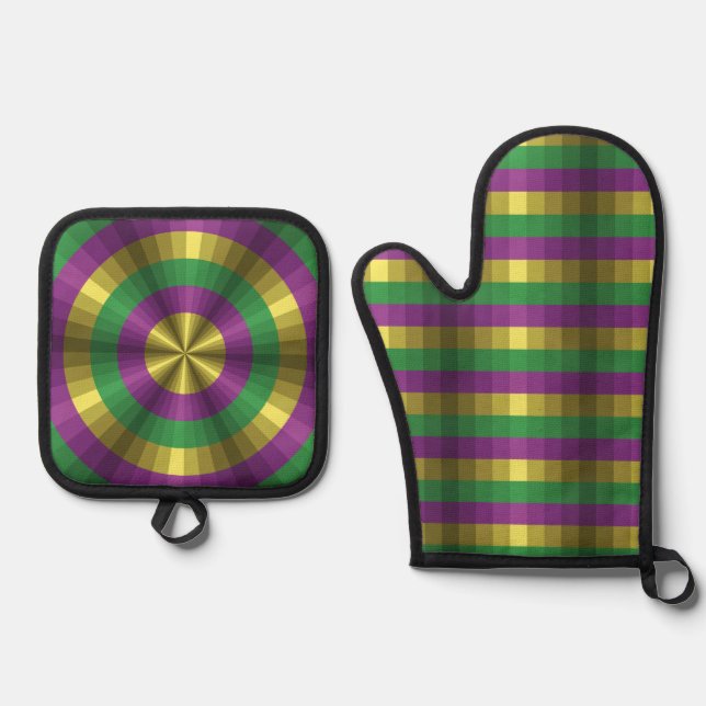 Ensemble De Gant De Cuisine Et De Manique Illusion de Mardi Gras (Recto)