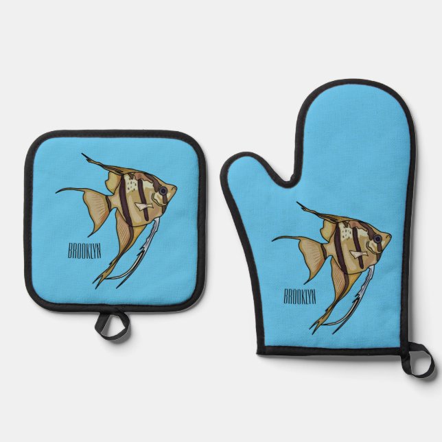 Ensemble De Gant De Cuisine Et De Manique Illustration d'angelfish (Recto)