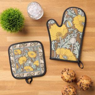 Ensemble De Gant De Cuisine Et De Manique illustration d'art de pavot fleur jaune