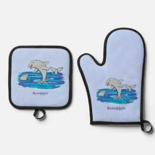 Ensemble De Gant De Cuisine Et De Manique Illustration de dauphins heureux adorables