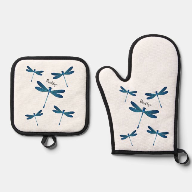 Ensemble De Gant De Cuisine Et De Manique Illustration de dragonfly (Recto)