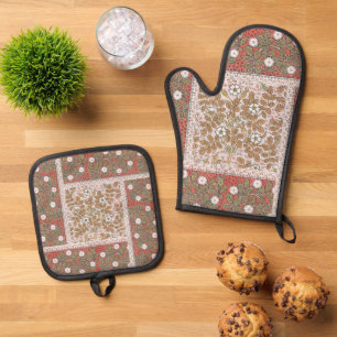 Ensemble De Gant De Cuisine Et De Manique Illustration de fleur d'art de rose sauvage vintag