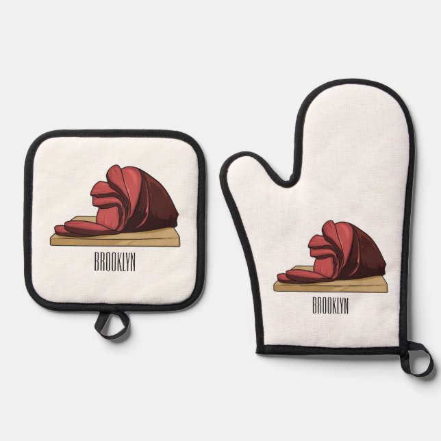 Ensemble De Gant De Cuisine Et De Manique Illustration de jambon (Recto)