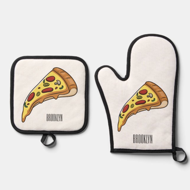 Ensemble De Gant De Cuisine Et De Manique Illustration de la pizza (Recto)
