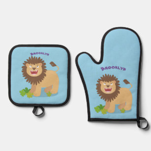 Ensemble De Gant De Cuisine Et De Manique Illustration de l'effervescence de lions heureux