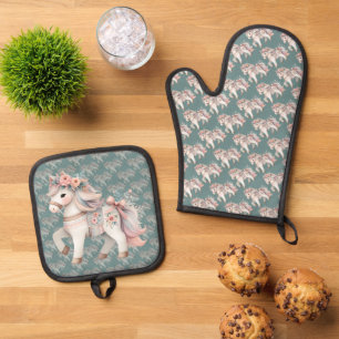 Ensemble De Gant De Cuisine Et De Manique Illustration de l'Imaginaire Floral Pastel Horse