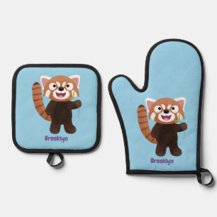 Ensemble De Gant De Cuisine Et De Manique Illustration de panda rouge mignon