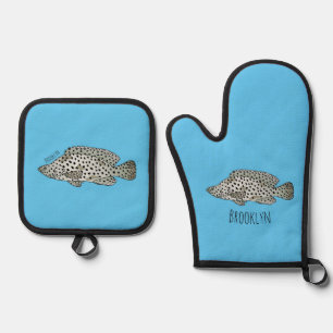 Ensemble De Gant De Cuisine Et De Manique Illustration de poisson mérou bossu de dessin anim