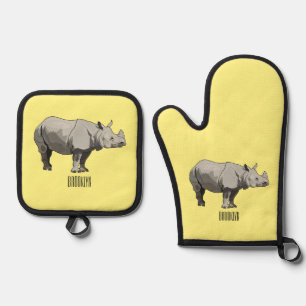 Ensemble De Gant De Cuisine Et De Manique Illustration du rhinocéros de Javan