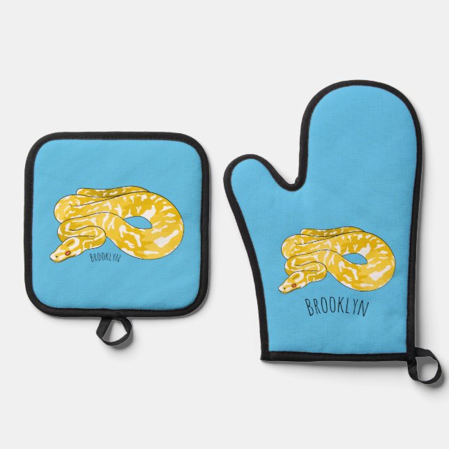 Ensemble De Gant De Cuisine Et De Manique Illustration du serpent python birman (Recto)
