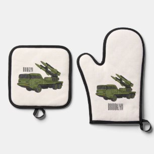 Ensemble De Gant De Cuisine Et De Manique Illustration d'un camion de missiles militaires