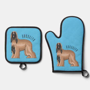 Ensemble De Gant De Cuisine Et De Manique Illustration d'un chien hound afghan