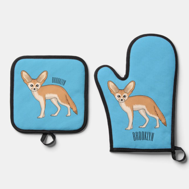 Ensemble De Gant De Cuisine Et De Manique Illustration Fennec fox (Recto)