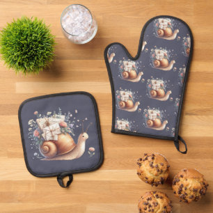 Ensemble De Gant De Cuisine Et De Manique Illustration Floral Pastel du mignon Snail Mail